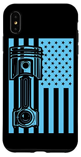 iPhone XS Max American Flag Car Engine Piston Vintage Classic Car USA Guy Case