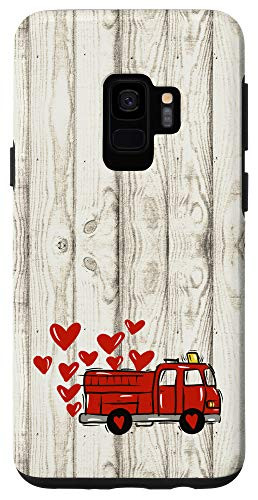 Galaxy S9 White Heart Love Red Fire Truck Engine Valentines Day Case