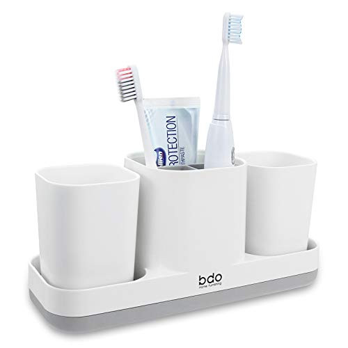 Toothbrush Holder for Bathroom, 3 Toothbrush Slots and 2 Cups, Electric Toothbrush Holder Toothpaste Storage Organizer for Bathroom, White 