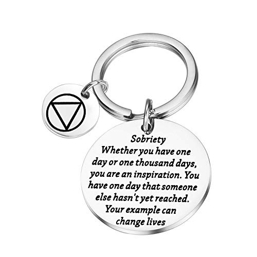 PLITI Sobriety Gift Addiction Recovery Gift Sober Anniversary Gift Recovery AA Alcoholics Anonymous Birthday Gifts AA NA Gift Sobriety Keychain -Sobriety change lives-