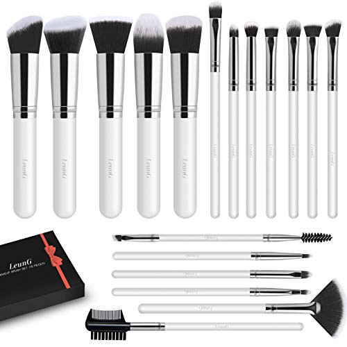 LEUNG Makeup Brushes Set, 18 Pcs Makeup Brushes, Premium Synthetic Makeup Brush Set, Powder Foundation Eye Shadow Brush Set -Pearly white-