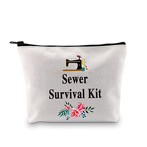 PXTIDY Sewer Survival Kit Sewing Machine Makeup Bag Seamstress Sewing Cosmetics Bag Gift For Quilter or a Woman that Sews Quilting Makeup Zipper Pouch -Sewer-