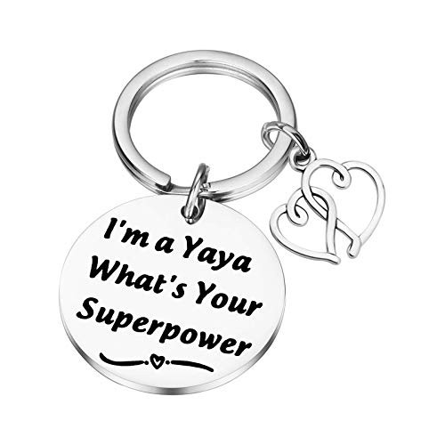 PLITI Yaya Gifts Grandma To Be Gifts New Grandparents Jewelry Yaya Mothers Day Gifts from Granddaughter Pregnancy Announcement Gifts I'm a Yaya What's Your Superpower Keychain -Yaya Superpower-