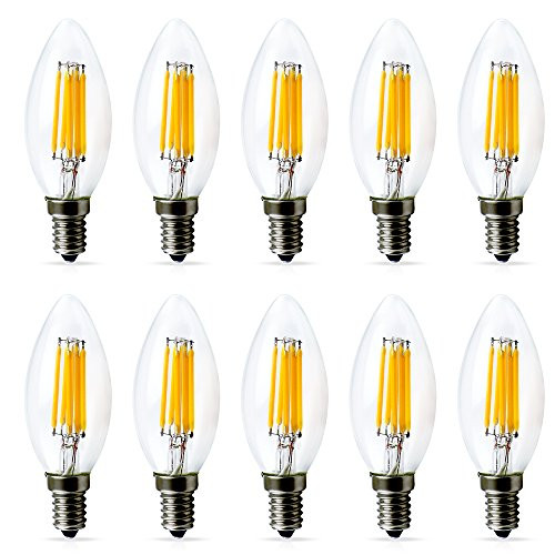 E12 LED Bulb Dimmable, C35 Candelabra LED Light Bulbs, 6 Watt LED Edison Filament, 60 Watt Eqivalent, E12 Base Chandelier Bulbs, Warm White Glow 2700K 600LM, 10 Packs