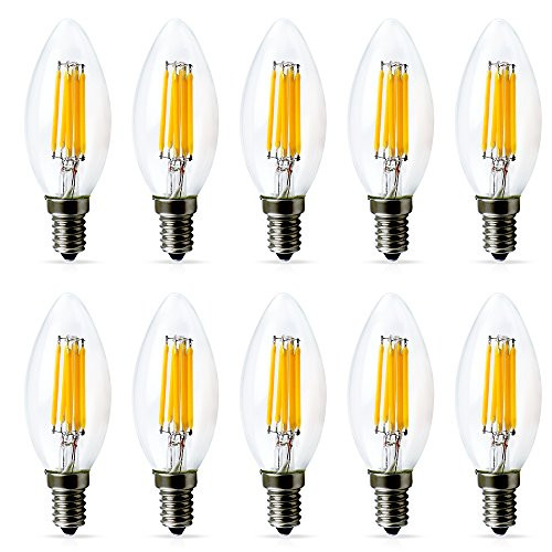 E12 LED Bulb Dimmable, C35 Candelabra LED Light Bulbs, 6 Watt LED Edison Filament, 60 Watt Eqivalent, E12 Base Chandelier Bulbs, Warm White Glow 2700K 600LM, 10 Packs