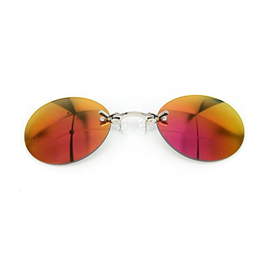 Retro Round Clip On Nose glasses Matrix Morpheus Movie rimless sunglasses men -Silver, Red-