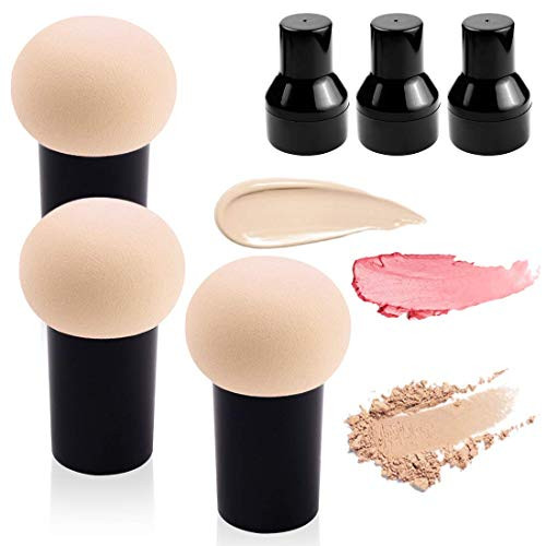 3 Pcs Mushroom Makeup Sponge Cosmetic Blender Puff Latex Free Facial Sponge Beauty Puff Makeup Brush Sponge with Handle Case for Concealer BB Cream Foundation Makeup Tools -D-