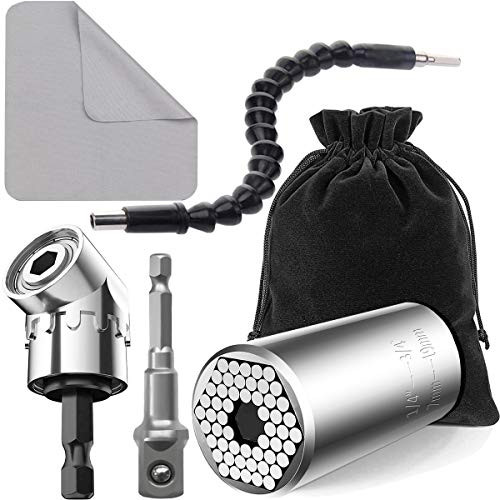 Socket Wrenches Power Drill Adapter Set and 105 Degree Right Angle Extension Power Screwdriver Drill Attachment