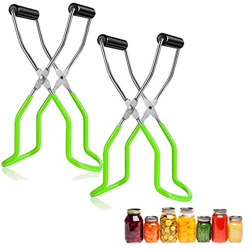 Canning Jar Lifter Tongs with Grip Handle,Stainless Steel Anti-Skid Anti-Scalding Wide-Mouth Clip Universal Jar Lifter with Grip Handle,For Canning Jars,Glass Jars,Safe and Secure Grip -2 Pack Green-