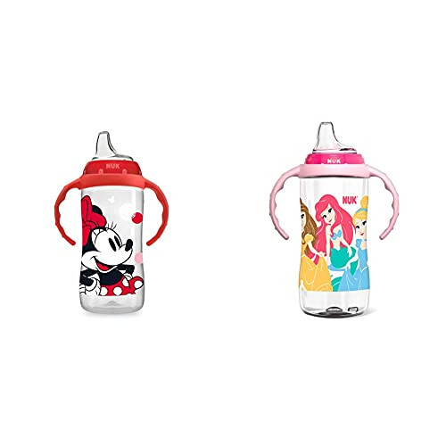 NUK Disney Large Learner Sippy Cup, Minnie Mouse, 10 Oz 1Pack with NUK Disney Learner Cup, 10 Oz, Princess, 8 plus Months