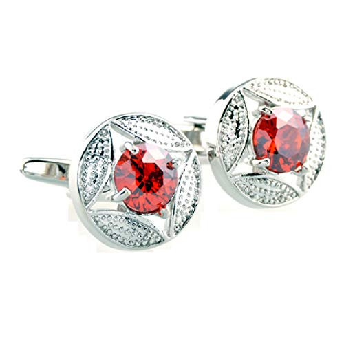 MRCUFF Red Crystal Round Raised Pair of Cufflinks in a Presentation Gift Box  and  Polishing Cloth