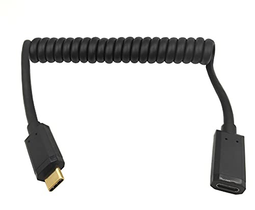 Coiled USB 3.1 Type C Cable, Qaoquda USB-C Male to USB-C Female Coiled Spring Spiral Cable, 3A 10Gbps Fast Charging, Data Extension Cable, Stretched 4FT/1.2M -M/F-