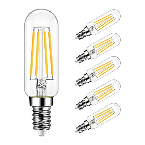 LVWIT Dimmable T6 LED Light Bulbs 4.5W-40W Equivalent- Candelabra LED Bulbs E12 Base T25 Edison Light Bulb 450LM, 2700K Warm White,6 Pack