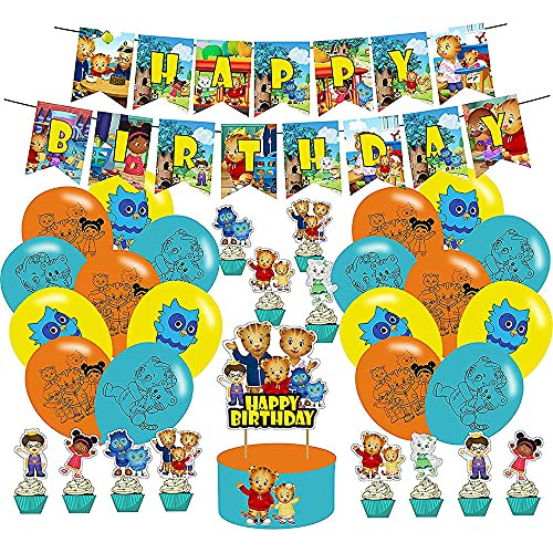 Daniel Tiger's Neighborhood Party Decorations, Daniel Tiger Theme Birthday Party Supplies Including Cake Toppers Balloons Stickers Banner Set for Baby Shower kids Birthday Party Supplies