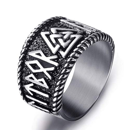 Elfasio Mens Stainless Steel Ring Viking Valknut Scandinavn Odin Symbol Norse Text Vintage Jewelry Size 9 Elfasio Mens Stainless Steel Ring Viking Valknut Scandinavn Odin Symbol Norse Text Vintage Jewelry Size 9