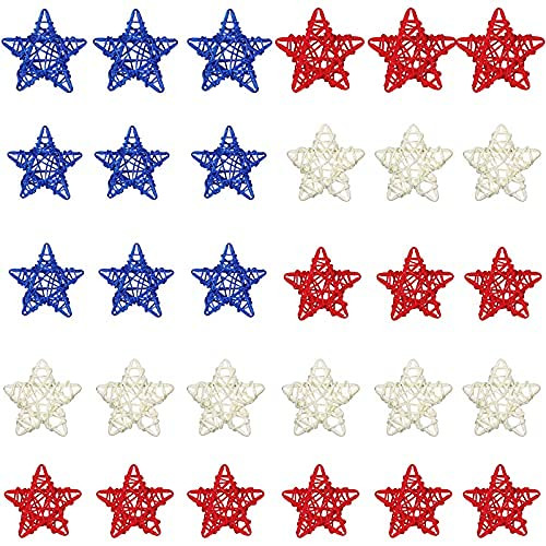 30 Pieces 4th of July Star Shaped Rattan Balls, Independence Day Wicker Balls for 4th of July Home Decor ,Red White and Blue Star Shaped Wicker DIY Vase Bowl Filler Ornament Wedding Table Decoration 30 Pieces 4th of July Star Shaped Rattan Balls, Independence Day Wicker Balls for 4th of July Home Decor ,Red White and Blue Star Shaped Wicker DIY Vase Bowl Filler Ornament Wedding Table Decoration