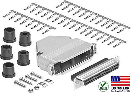 CompuCablePlusUSA.com Best Set DB37 Female Connector Kit, DB37 Female Crimp Type with Metal Hood+37 Gold Plated Pro D-Sub Female Pin+Strain Relief Grommet, Most Complete DB37 Connector Kit Set,USA