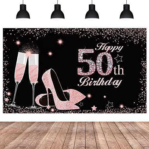 Excelloon Happy 50th Birthday Banner Backdrop Decorations for Women, Rose Gold Happy 50 Year Old Birthday Party Poster Supplies Photo Props, Fifty Birthday Party Decor Sign -6 X 3.6ft- Excelloon Happy 50th Birthday Banner Backdrop Decorations for Women, Rose Gold Happy 50 Year Old Birthday Party Poster Supplies Photo Props, Fifty Birthday Party Decor Sign -6 X 3.6ft-