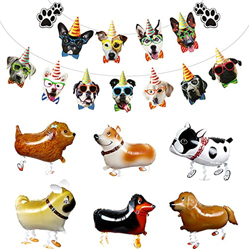8 Pieces Walking Animal Balloons Dog Face Banner Set Pet Dog Balloons Puppy Balloon Walking Dog Foil Balloons for Dog Puppy Birthday Party Animal Themed Party Favors