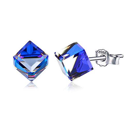 S925 Sterling Silver Square Colorful Crystal Hypoallergenic Stud Earrings Cubic Zirconia Australian Crystal Earrings for Women Girls -Light Blue- S925 Sterling Silver Square Colorful Crystal Hypoallergenic Stud Earrings Cubic Zirconia Australian Crystal Earrings for Women Girls -Light Blue-