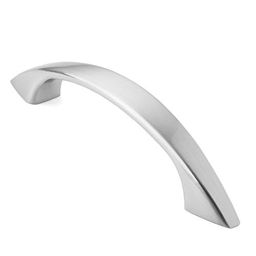Cauldham 5 Pack Solid Kitchen Cabinet Arch Pulls Handles -3" Hole Centers- - Curved Drawer/Door Hardware - Style M243 - Satin Nickel