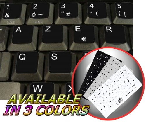FRENCH AZERTY NON-TRANSPARENT KEYBOARD STICKER FOR LAPTOP, DESKTOP WITH WHITE LETTERING AND BLACK BACKGROUND