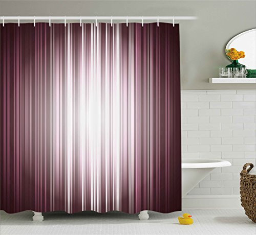 Ambesonne Digital Shower Curtain, Futuristic Computer Art Stripe Flashlight Rays Unusual Futuristic Illustration, Fabric Bathroom Decor Set with Hooks, 70 Inches, Mauve Silver