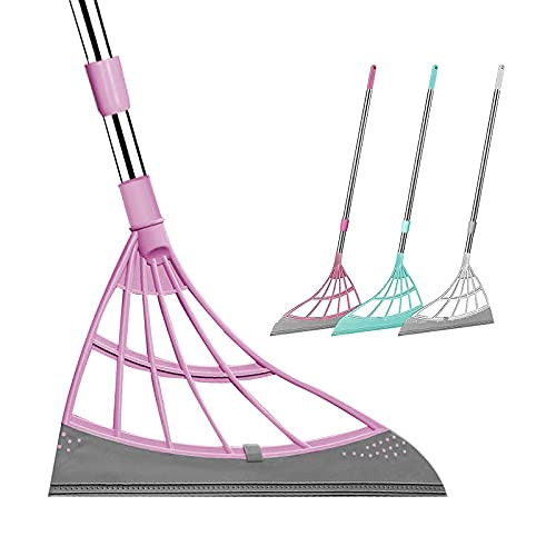AZALEE Multifunction Magic Broom, 2-in-1 Sweeper Easily Dry The Floor Surface and Remove Dirt and Hair, pet Hair Remover, Liquid, Glass Wiper, Super Sweeper Broom for Living Room, Bathroom -Pink-