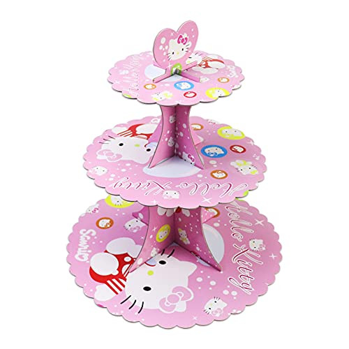 3 Tier Hello-Kitty Cupcake Stand Holder Tiered Dessert Display Stand for Kids Boys Birthday Baby Shower Tea Party Supplies Decorations