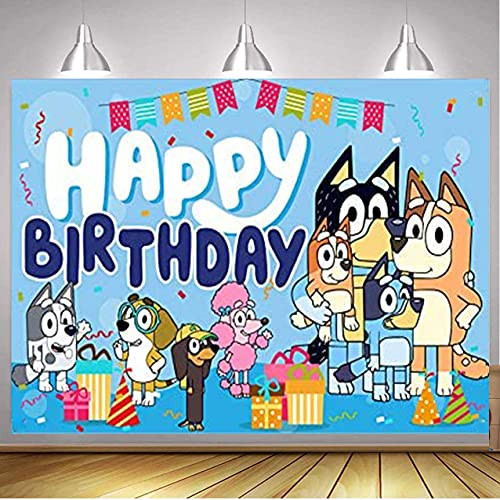 Bluey Backdrop, 5X3FT Bluey Theme Happy Birthday Photography Backdrop Cartoon Dogs Birthday Banner for Kids Bluey Birthday Party Supplies Bluey Backdrop, 5X3FT Bluey Theme Happy Birthday Photography Backdrop Cartoon Dogs Birthday Banner for Kids Bluey Birthday Party Supplies
