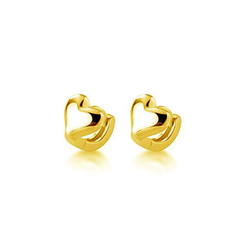Minimalist Love Heart Cartilage Hoop Earrings S925 Sterling Silver Dainty Small Tiny Round Huggie Hoops 6mm Tragus Piercing Cuff Earing High Polish Jewelry Gifts for Women Girls -Gold-