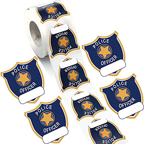 600 Pieces Police Badge Name Tag Sticker Cop Police Officer Party Sticker Police Badge Name Tag Label Sticker Roll Decal Card Seal for Kids Police Birthday Party Supplies