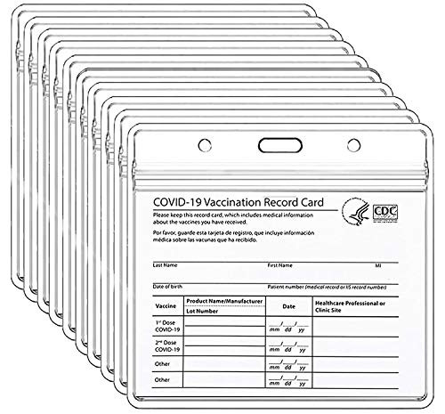 Vaccination Card Protector for CDC Immunization Record 4X3 Vaccine Card Holder Horizontal ID Card Holder Badge Cards Holder Clear Vinyl Plastic Sleeve with Waterproof Type Resealable Zip -10-