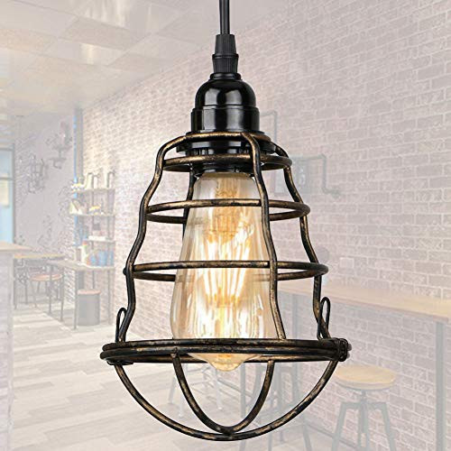 GUDJUBP Industrial Pendant Light, Vintage Metal Wire Cage Hanging Light Fixture Adjustable Height Pendant Lamp for Kitchen Island Dining Room Hallway Bar GUDJUBP Industrial Pendant Light, Vintage Metal Wire Cage Hanging Light Fixture Adjustable Height Pendant Lamp for Kitchen Island Dining Room Hallway Bar