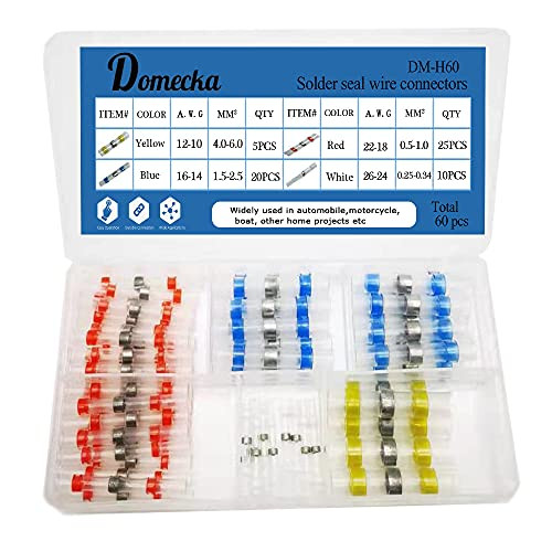 Domecka Solder Seal Wire Connectors Heat Shrink Solder Butt Connectors Waterproof Solder Connector Kit Insulated Automotive Electrical Wire terminals Butt terminals