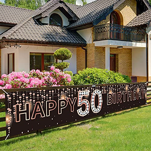 50th Birthday Banner Backdrop Decorations for Women, Rose Gold Happy 50 Birthday Party Photo Booth Props Sign Supplies, 50 Year Old Birthday Poster Decor-9.8ft x 1.6ft- 50th Birthday Banner Backdrop Decorations for Women, Rose Gold Happy 50 Birthday Party Photo Booth Props Sign Supplies, 50 Year Old Birthday Poster Decor-9.8ft x 1.6ft-