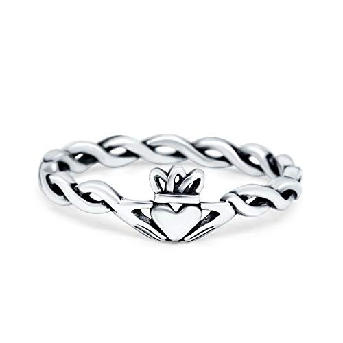 Blue Apple Co. Sterling Silver Size-8 Rope Claddagh Band Oxidized Thumb Ring Round 925 Sterling Silver
