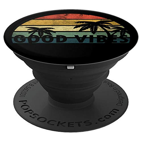 GOOD VIBES RETRO VINATAGE WEATHERED PALM TREE SUNSET PopSockets Grip and Stand for Phones and Tablets