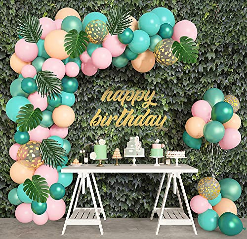 Ouddy Jungle Safari Theme Birthday Party Supplies, Tropical Balloon Garland Arch Kit Decorations, Pink and Green White Balloons Tropical Leaves for Hawaii Themed Birthday Party Baby Shower Ouddy Jungle Safari Theme Birthday Party Supplies, Tropical Balloon Garland Arch Kit Decorations, Pink and Green White Balloons Tropical Leaves for Hawaii Themed Birthday Party Baby Shower