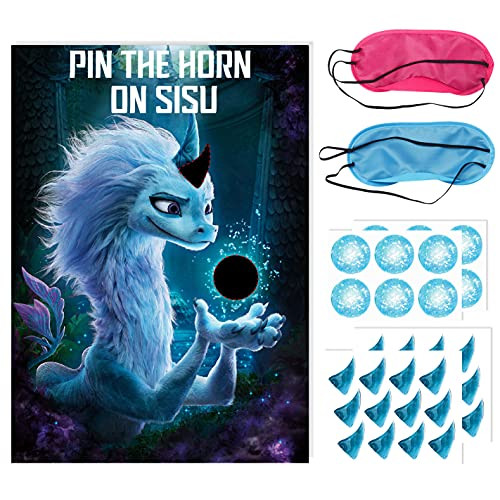 WOOACME Raya and The Last Dragon Party Game - Pin The Horn On Sisu for Raya Theme Birthday Party Supplies