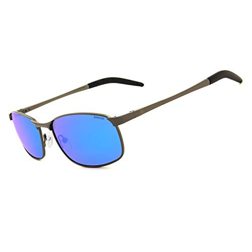 RONSOU Vintage Sport Polarized Sunglasses for Men Women Fashion Driving Circling UV Protection Sun Glasses Gray Frame Blue Lens