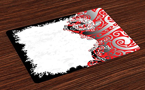 Lunarable Trippy Place Mats Set of 4, Abstract Shapes with Native Ethnic Effects in Colors Artistic Display, Washable Fabric Placemats for Dining Room Kitchen Table Decoration, Black White Red Silver Lunarable Trippy Place Mats Set of 4, Abstract Shapes with Native Ethnic Effects in Colors Artistic Display, Washable Fabric Placemats for Dining Room Kitchen Table Decoration, Black White Red Silver