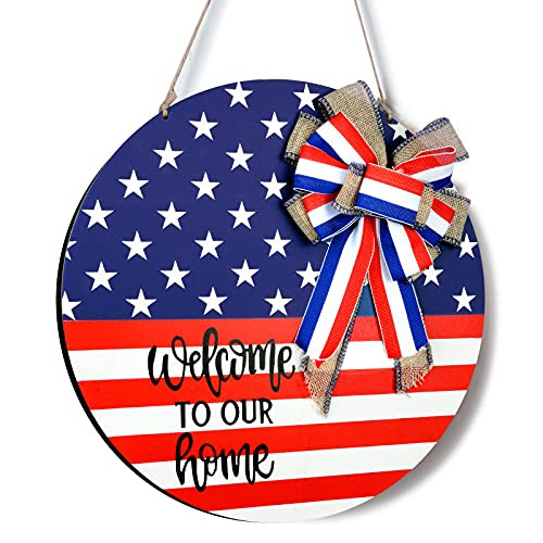 Patriotic Welcome Wreath Sign for Front Door 4th of July Wooden Ornaments Welcome to Our Home Sign Decor Independence Day Handcrafted Hanging Home Sign Decor for Window Wall Porch Decoration Patriotic Welcome Wreath Sign for Front Door 4th of July Wooden Ornaments Welcome to Our Home Sign Decor Independence Day Handcrafted Hanging Home Sign Decor for Window Wall Porch Decoration
