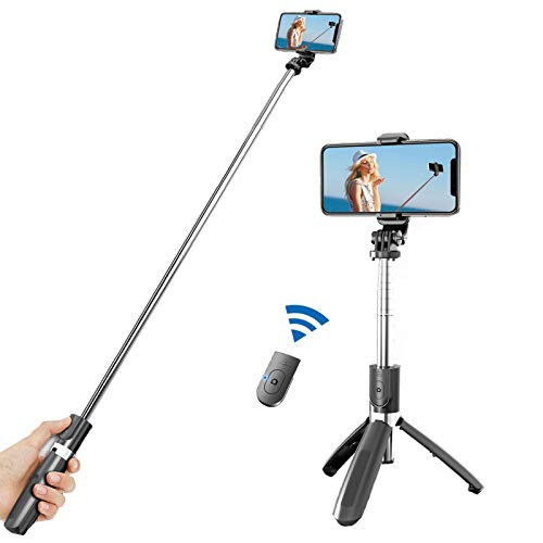 Ocanoiy Selfie Stick Tripod Extendable Handheld Tripod Stand with Wireless Bluetooth Remote Control Portable Lightweight Mini Tripod Stand Selfie Stick Compatible with All Mobile Phones