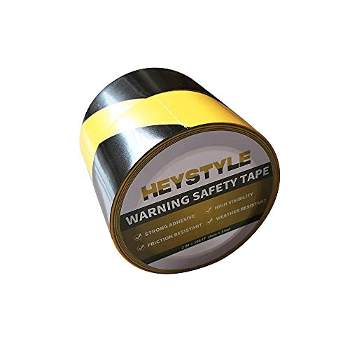 HEYSTYLE 2 Rolls Warning Safety Tape, 2 in x 108 ft, Hazard Caution Tape with Strong Adhesive, High Visibility, Barrier Marking Tape for Floors, Walls, Steps, Caution Dangerous Zones -Black  and  Yellow-
