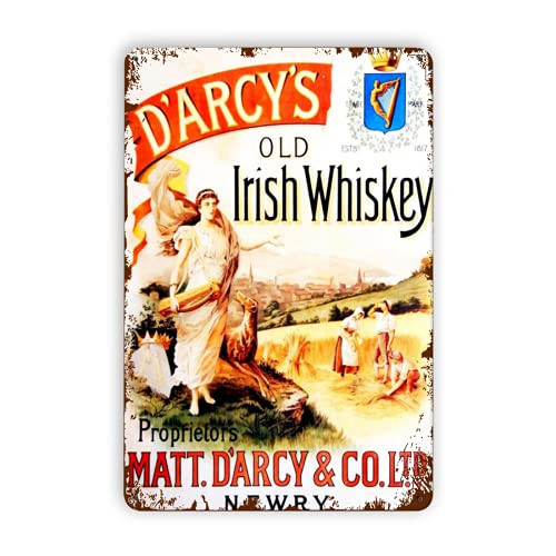 D'Arcys Old Irish Metal Tin Signs Wall Decor, Vintage Retro Tin Sign Classic Gifts for Bar Pub Coffee Home Kitchen Restaurant Wall Art Decoration 12X8 Inch