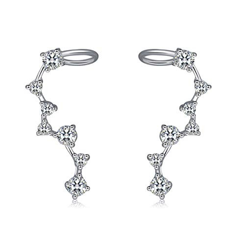 QANYUE 7 Crystals Ear Cuffs Hoop Climber S925 Sterling Silver Earrings White Round Cubic Zirconia for Women Jewelry Gift QANYUE 7 Crystals Ear Cuffs Hoop Climber S925 Sterling Silver Earrings White Round Cubic Zirconia for Women Jewelry Gift