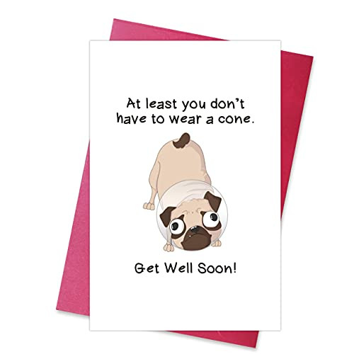 Funny Get Well Soon Card, At Least You Dont Have To Wear A Cone, Pug Cone Card, Wellbeing, Recovery