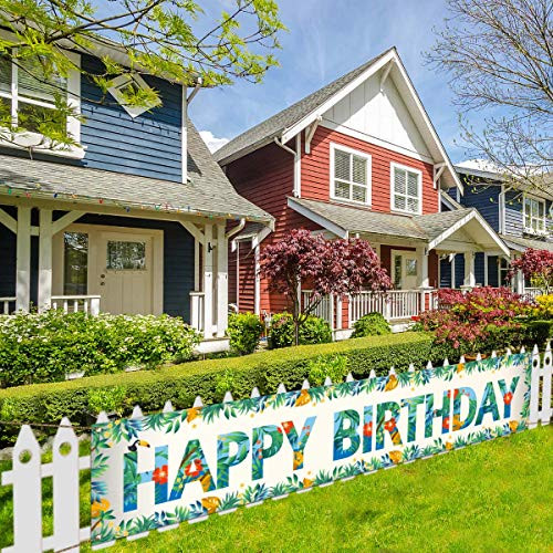 Large Hawaiian Happy Birthday Banner for Fence Hawaii Aloha Luau Tropical Theme Birthday Party Decor Summer Themed Party Decoration and Supplies