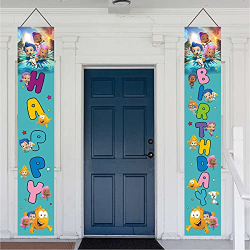 HONGFENG Happy Birthday Porch Sign for Bubble Guppies Birthday Party Decorations,Bubble Guppies Birthday Banner Decorations - Bubble Guppies Banner for Children Theme Birthday Party Supplies